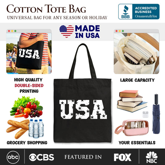 USA Block Letters Tote Bag, Vintage Patriotic Gift Shopper for Independence Day