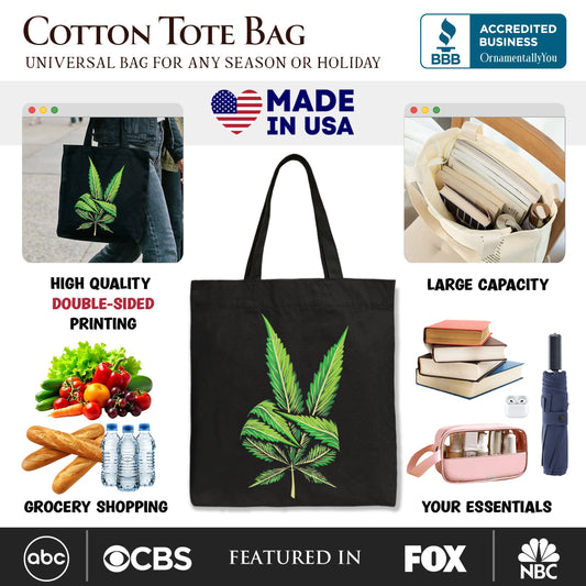 Weed Leaf Peace Sign Tote Bag, Funny 420 Stoner Gift Shopper
