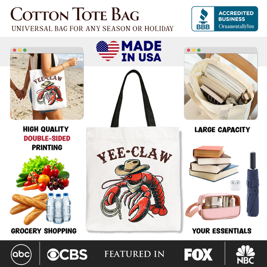 Yee Claw Lobster Western Tote Bag, Funny Cowboy Animal Gift Shopper