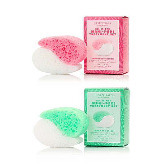 a pink and white sponges next to a box