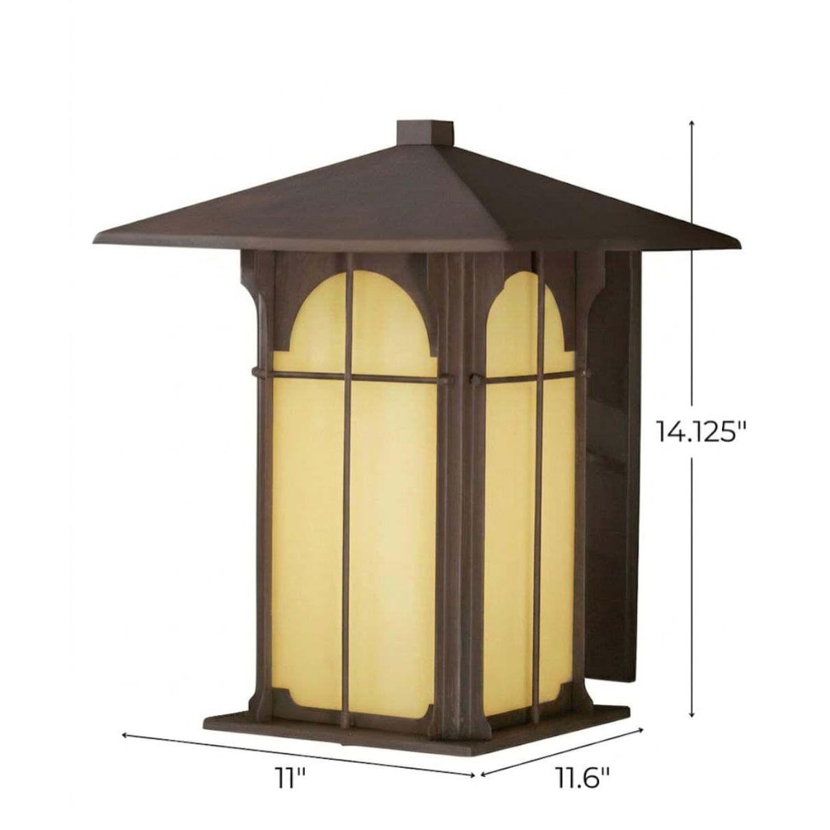 Aztec 14"H 1-Light Olde Brick Bronze Finish with Amber Honey Opal Glass Shade Outdoor Wall Lantern