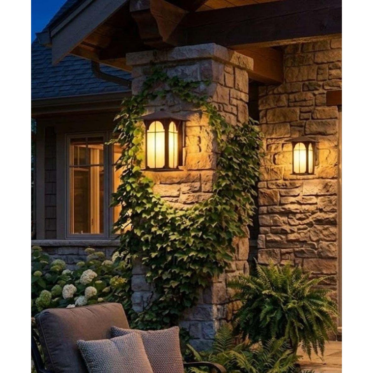 Aztec 14"H 1-Light Olde Brick Bronze Finish with Amber Honey Opal Glass Shade Outdoor Wall Lantern