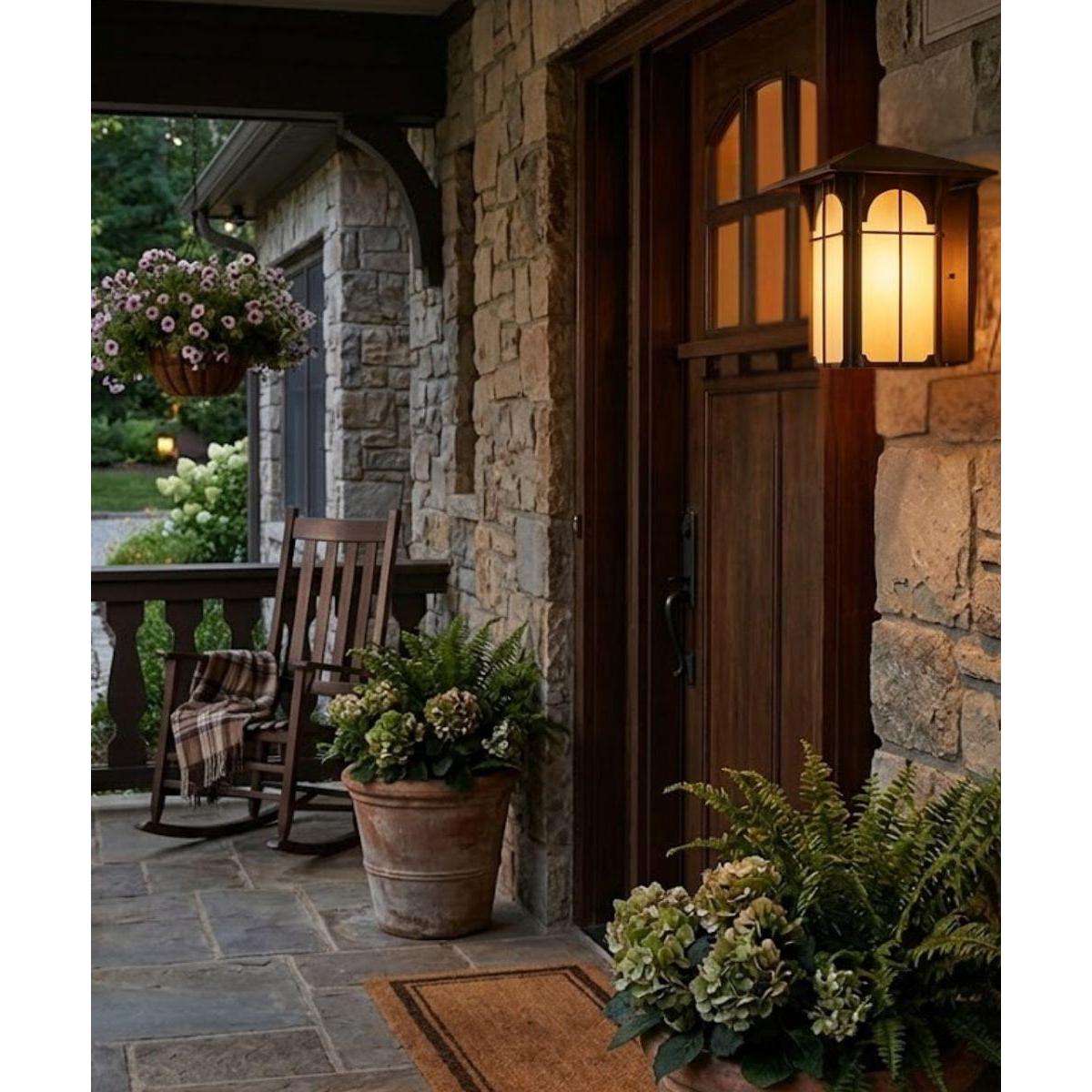 Aztec 14"H 1-Light Olde Brick Bronze Finish with Amber Honey Opal Glass Shade Outdoor Wall Lantern