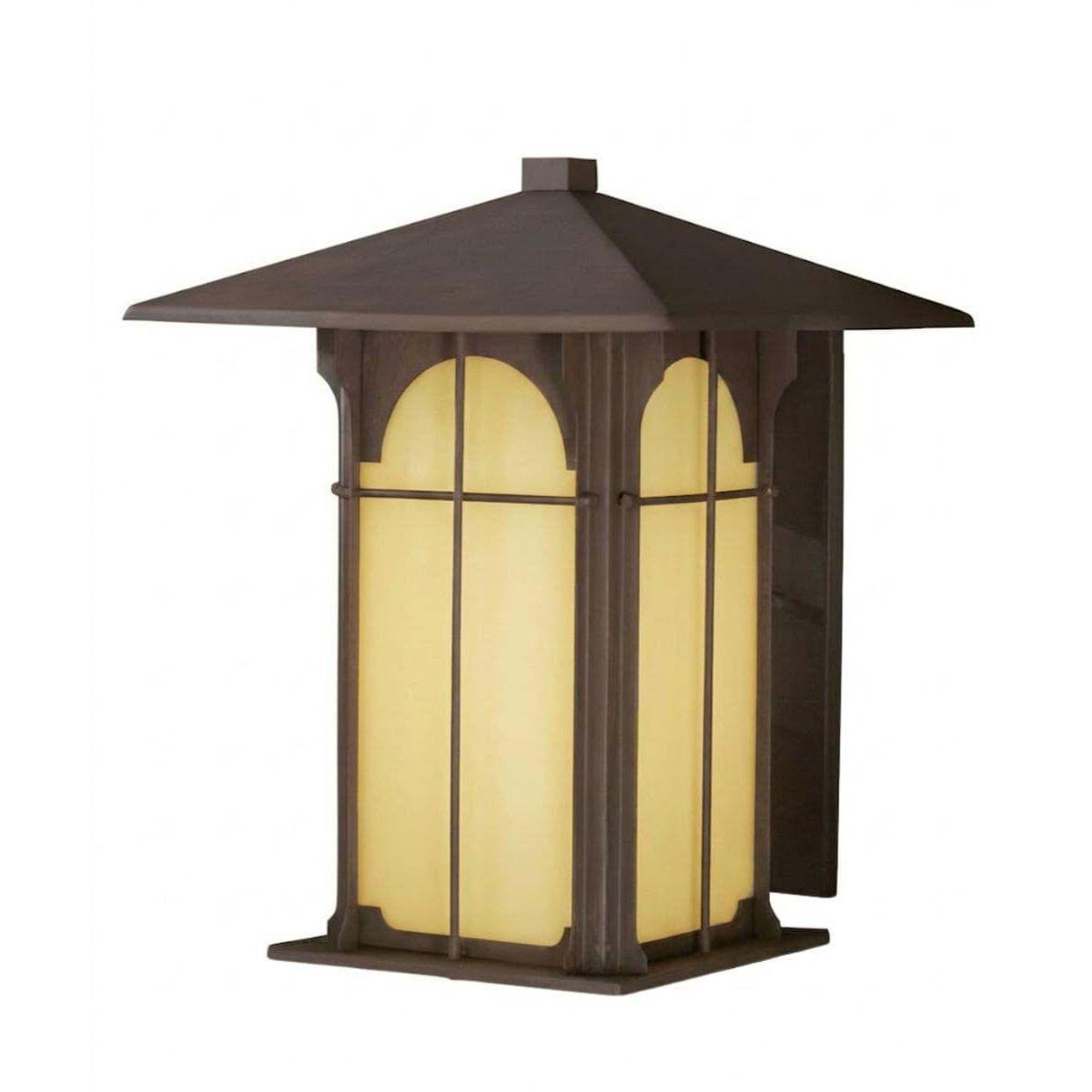 Aztec 14"H 1-Light Olde Brick Bronze Finish with Amber Honey Opal Glass Shade Outdoor Wall Lantern