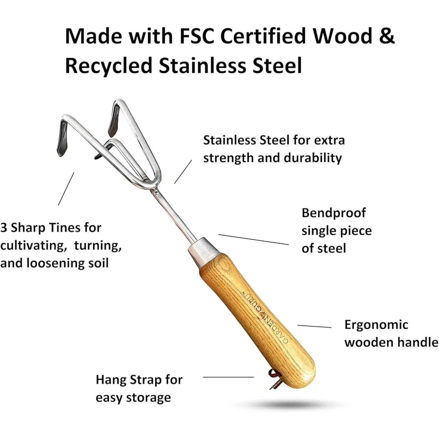 Stainless Steel Garden Cultivator (classic wood handle)