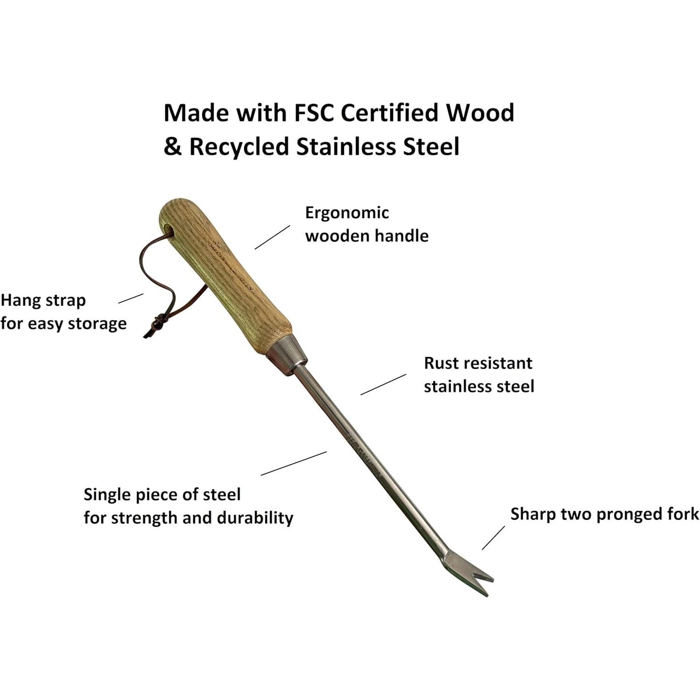 Stainless Steel Garden Dandelion Weeder (classic wood handle)