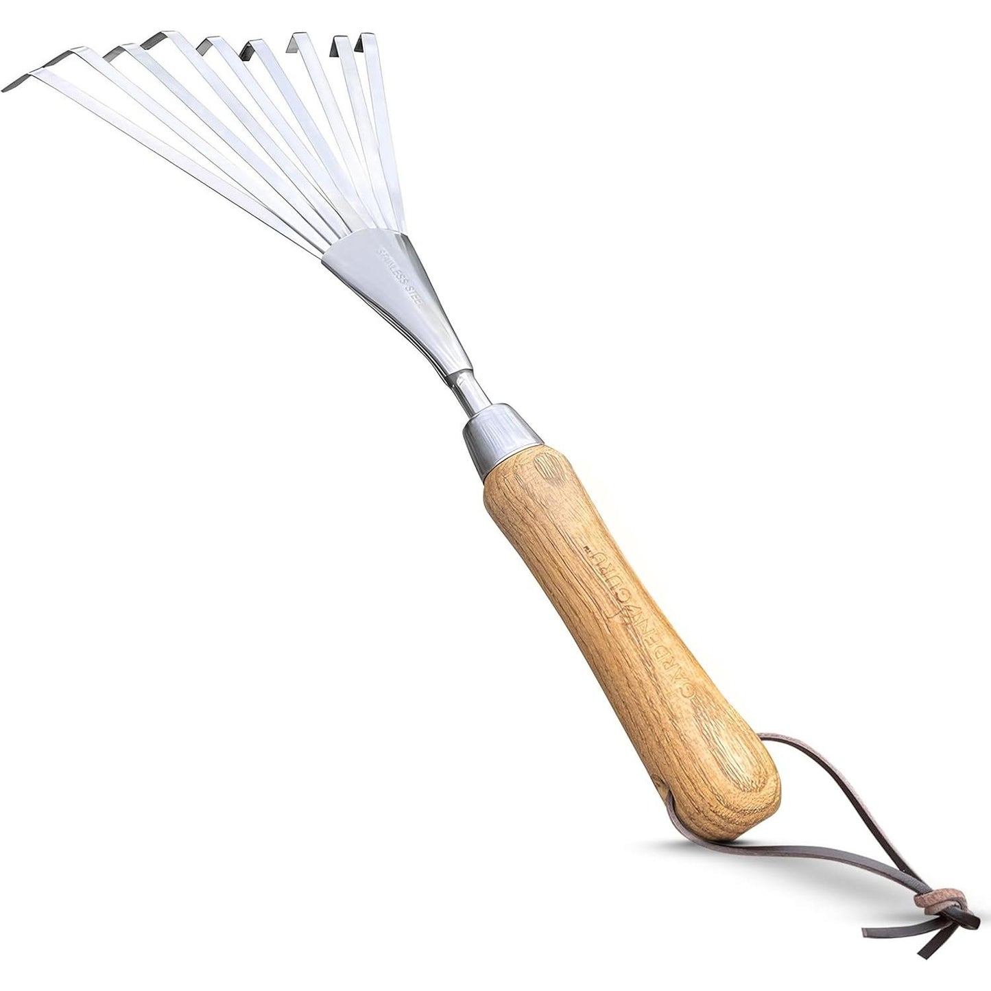 Stainless Steel Garden Hand Rake (classic wood handle)