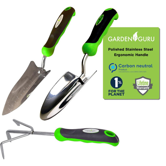 Stainless Steel 3pc Gardening Tool Set (Includes Trowel Transplanter Cultivator)