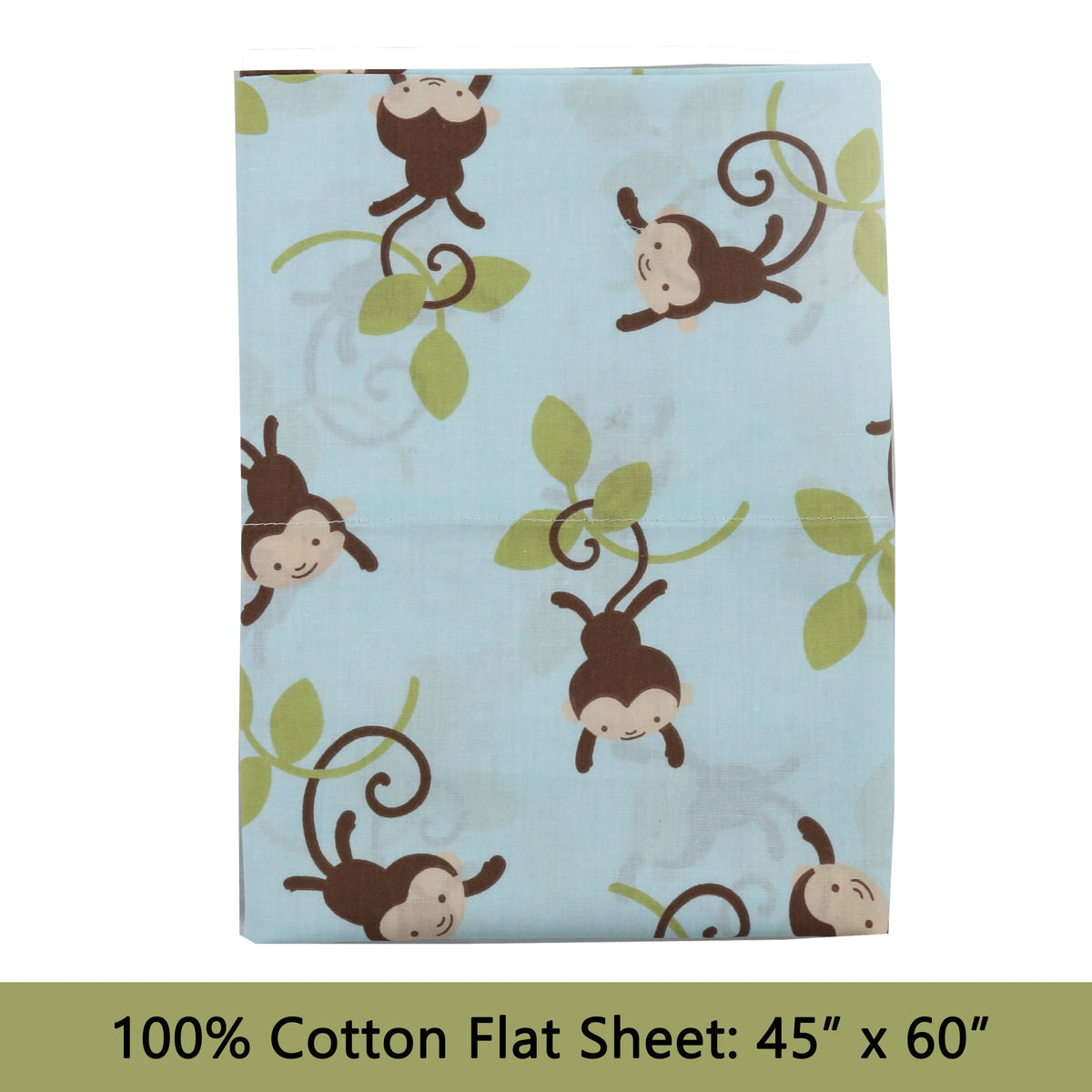 a blue and brown monkey pattern on a blue sheet