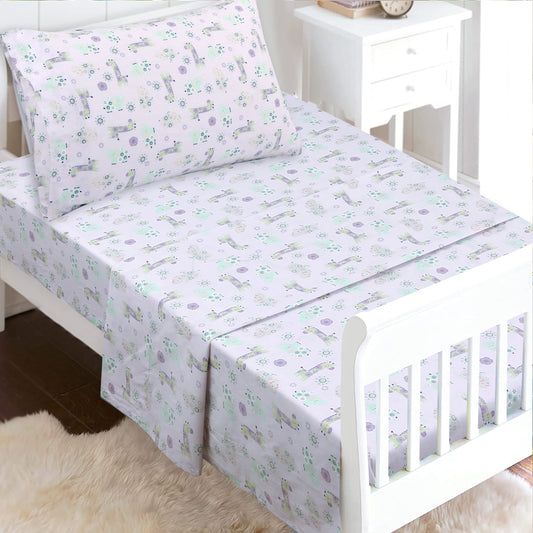 3-Piece Crib/Toddler Cotton Sheet Set Pink Gypsy Floral Spirograph Animals Giraffe Hippo Elephant