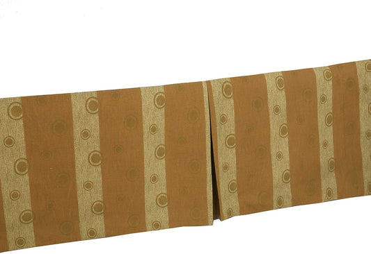 Tailored Bed Skirt Light Brown Tan Striped Circle Pattern Cotton Twill Pleated Dust Ruffle with Split Corners (16" Drop)