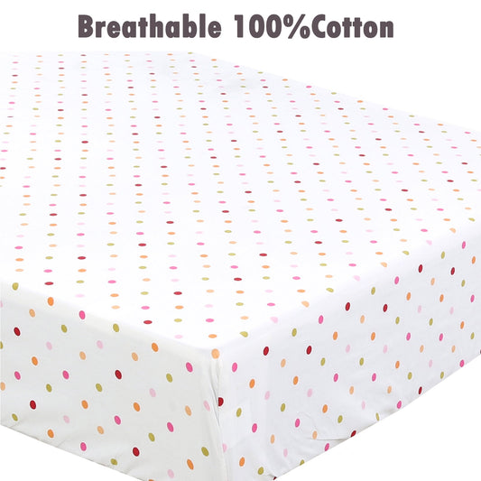 3 Piece Crib/Toddler Cotton Fitted Sheets Colorful Polka Dot Zoo Animal Friends