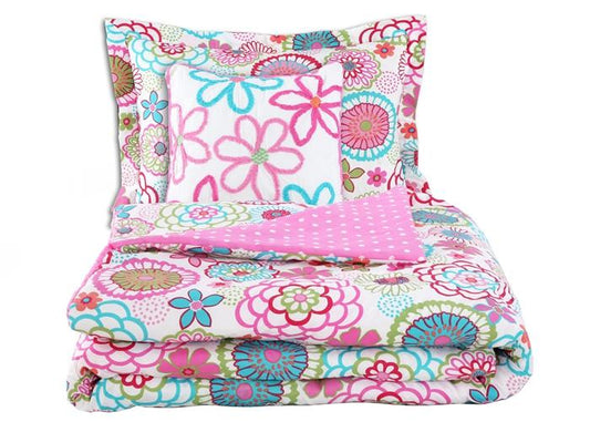Mariah Floral Pink Polka Dot Reversible Comforter Set with Decor Pillows