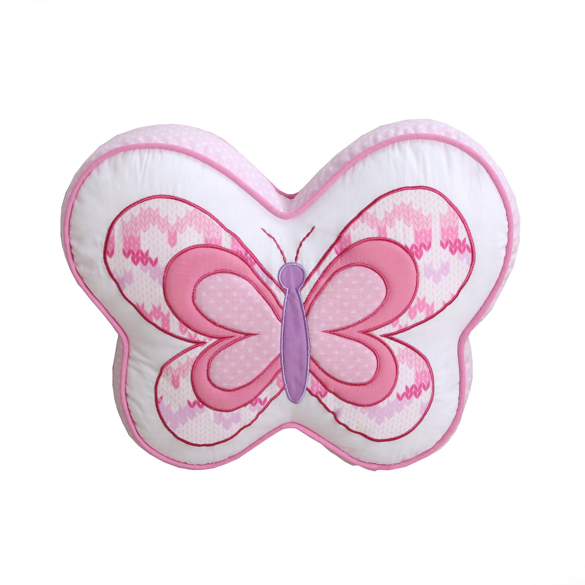 a pink and white butterfly pillow