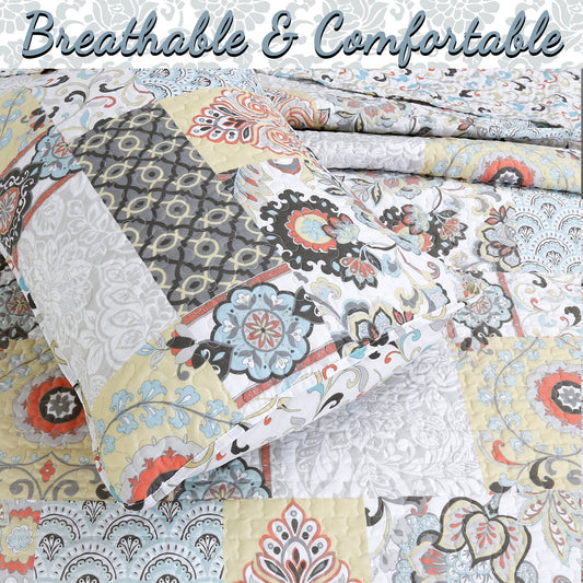 Moorea Print Patchwork 3-Piece Reversible Quilt Bedding Set