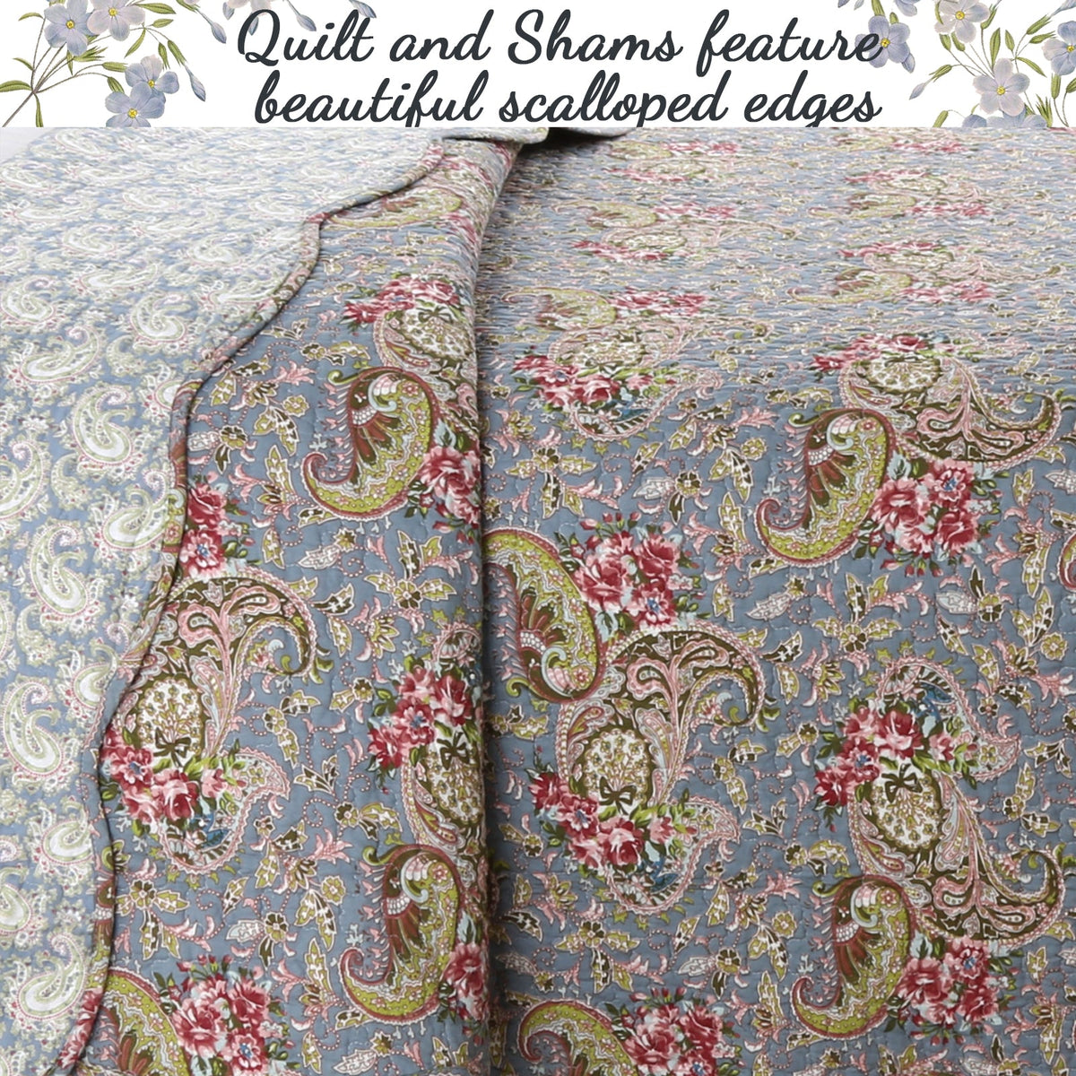 a close up of a bed spread