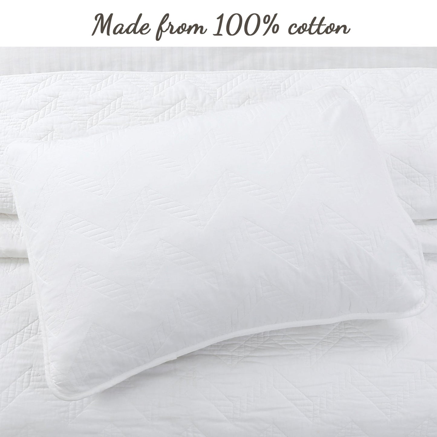 Chevron Zig Zag White Solid Cotton Reversible Quilt Bedding Set