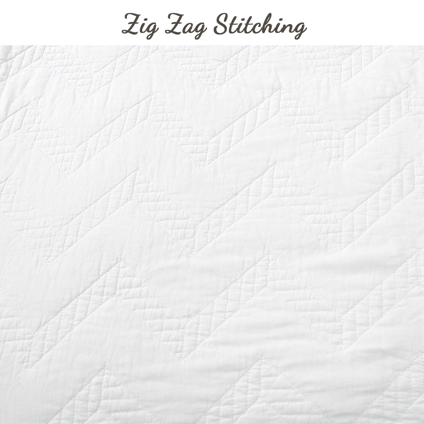 Chevron Zig Zag White Solid Cotton Reversible Quilt Bedding Set