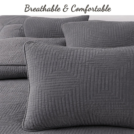 Maze Gray Solid 3 Piece Cotton Quilt Bedding Set