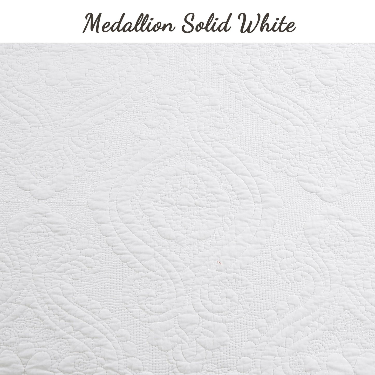 Solid White Chic Brocade Matelassé Medallion Floral Cotton Reversible Quilt Bedding Set