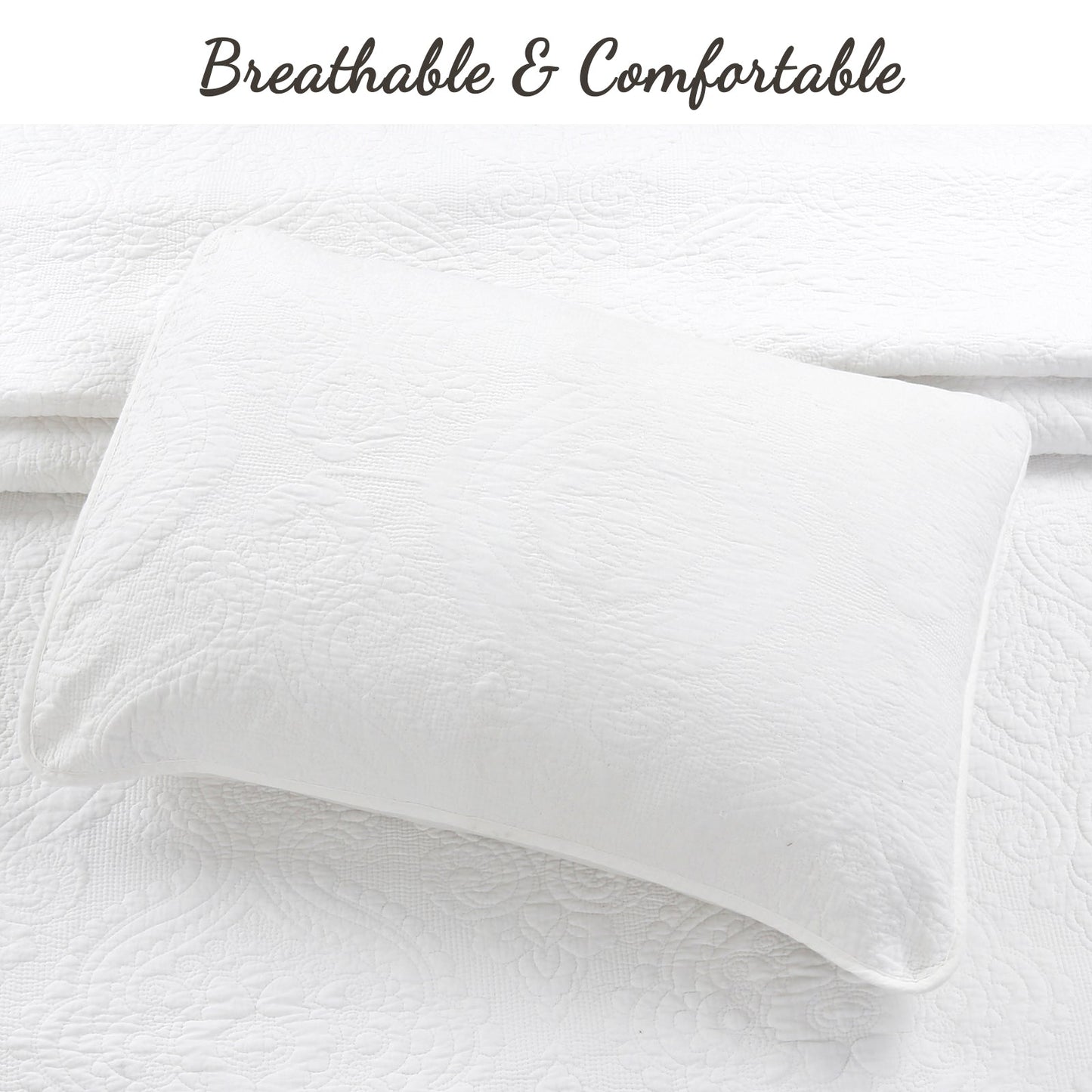 Solid White Chic Brocade Matelassé Medallion Floral Cotton Reversible Quilt Bedding Set