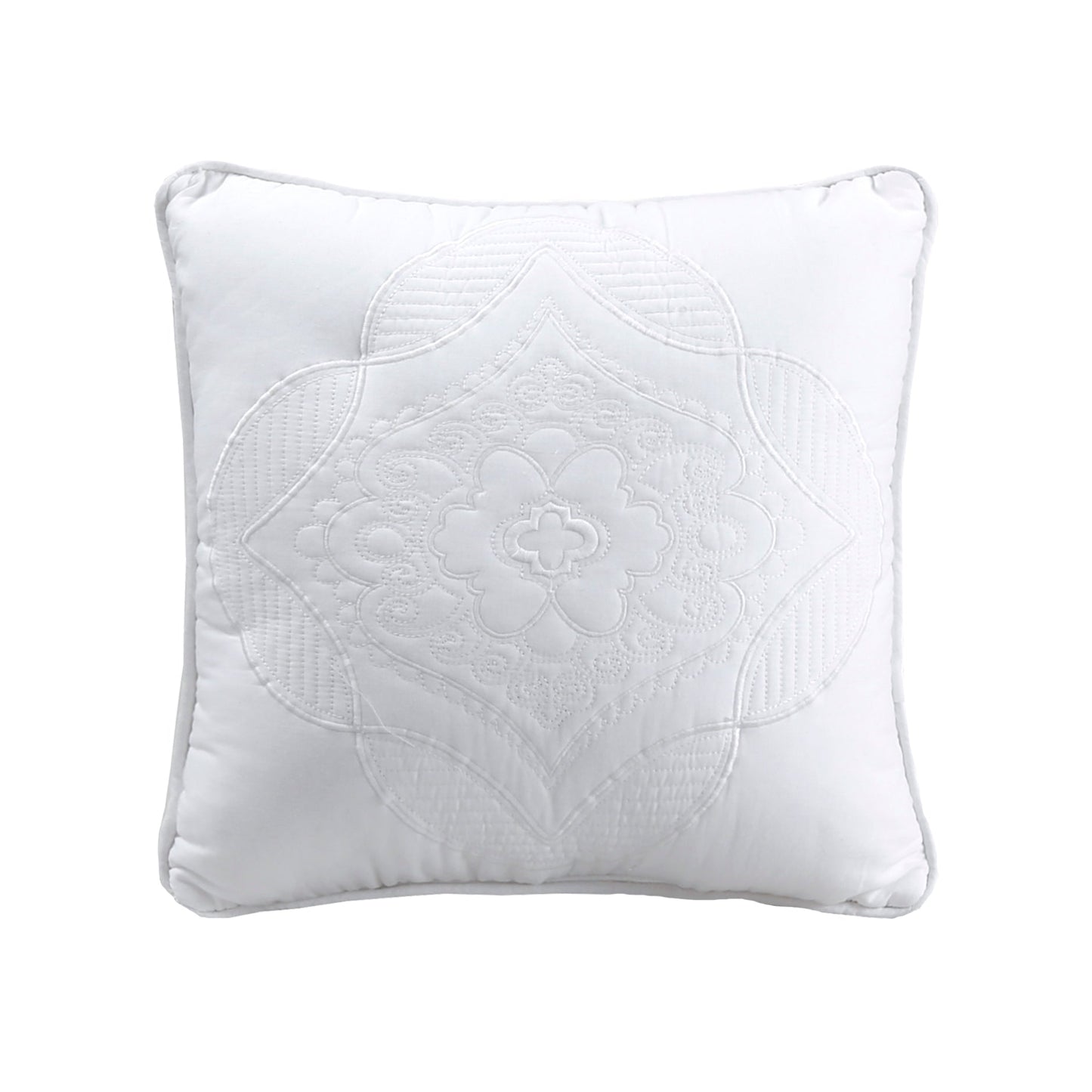 Solid White Chic Brocade Matelassé Medallion Floral Cotton Reversible Quilt Bedding Set