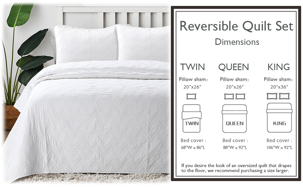 Chevron Zig Zag White Solid Cotton Reversible Quilt Bedding Set