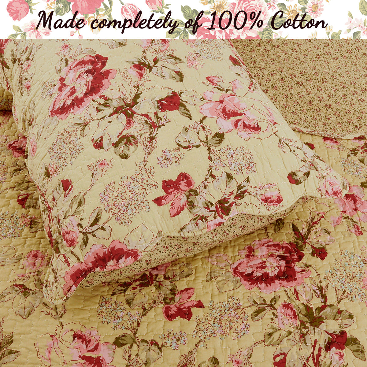 Lelia Pink Floral Scalloped Edge 3-piece Cotton Reversible Quilt Bedding Set