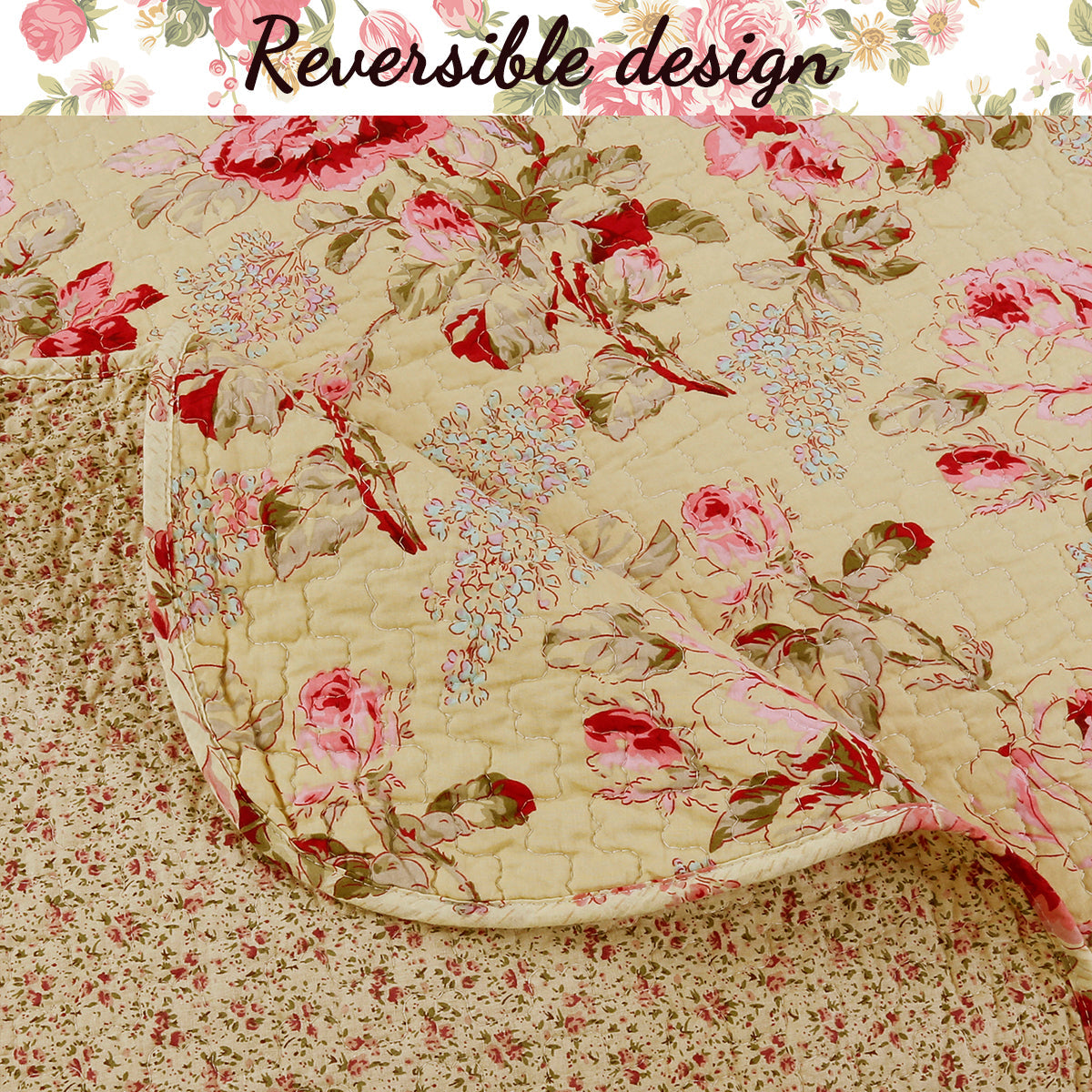 Lelia Pink Floral Scalloped Edge 3-piece Cotton Reversible Quilt Bedding Set