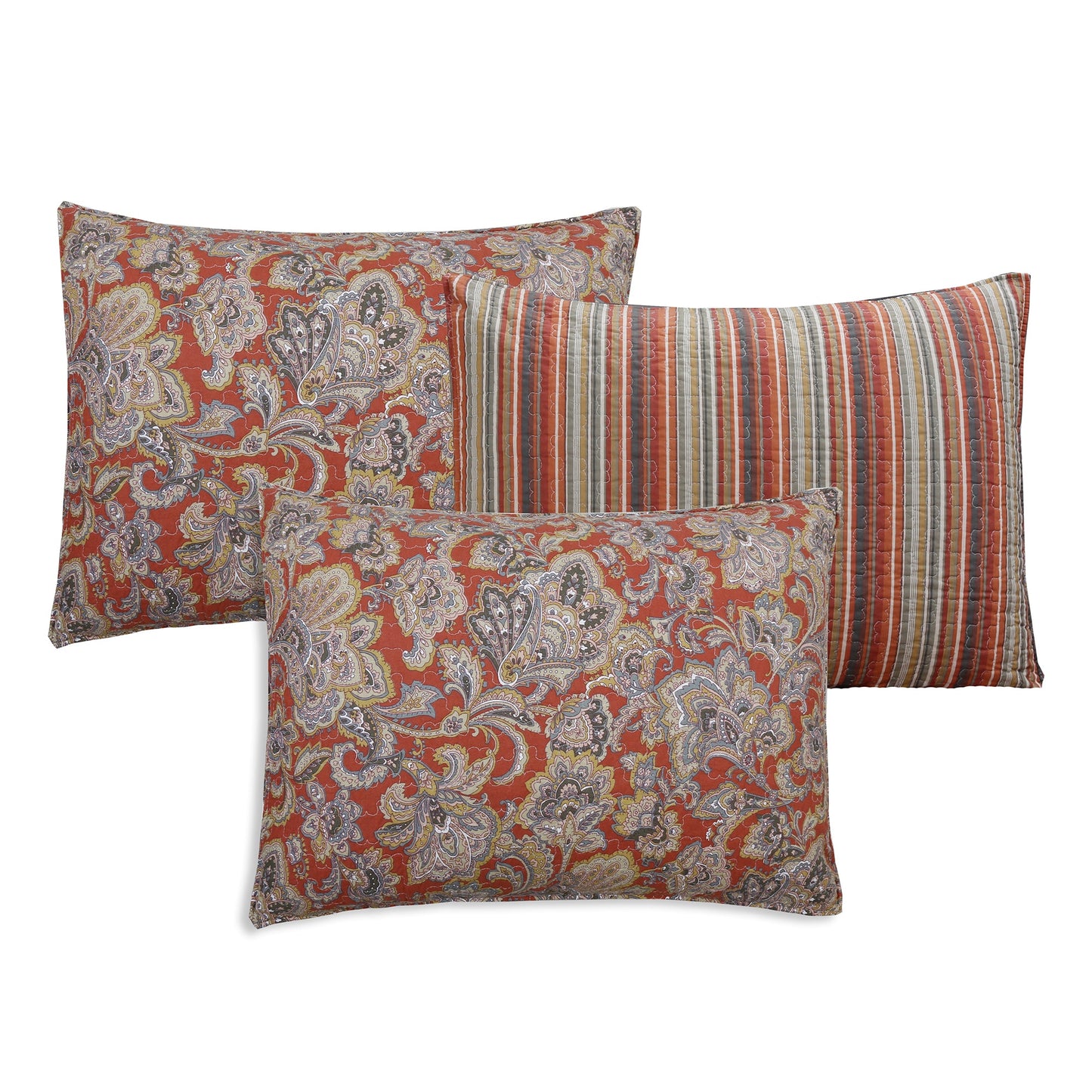 Lara Paisley Vintage Rustic Bronze Country Fall Floral Copper Cotton Reversible Quilt Bedding Set