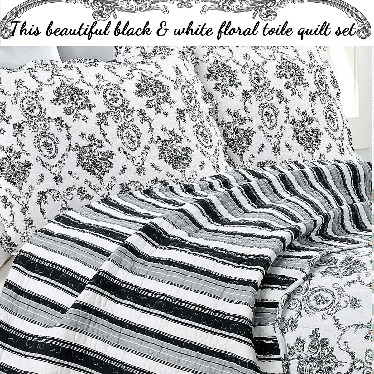 a black and white bedding