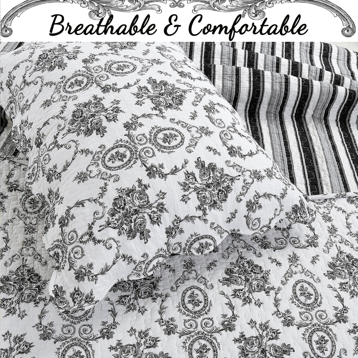 a black and white bedding
