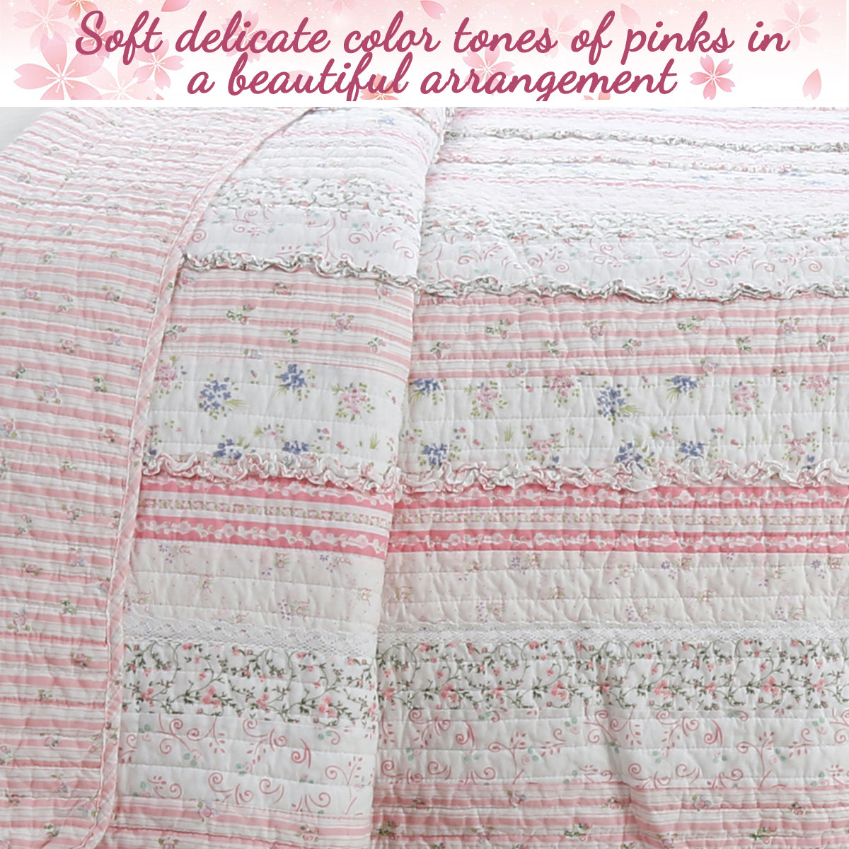 a close up of a bed spread