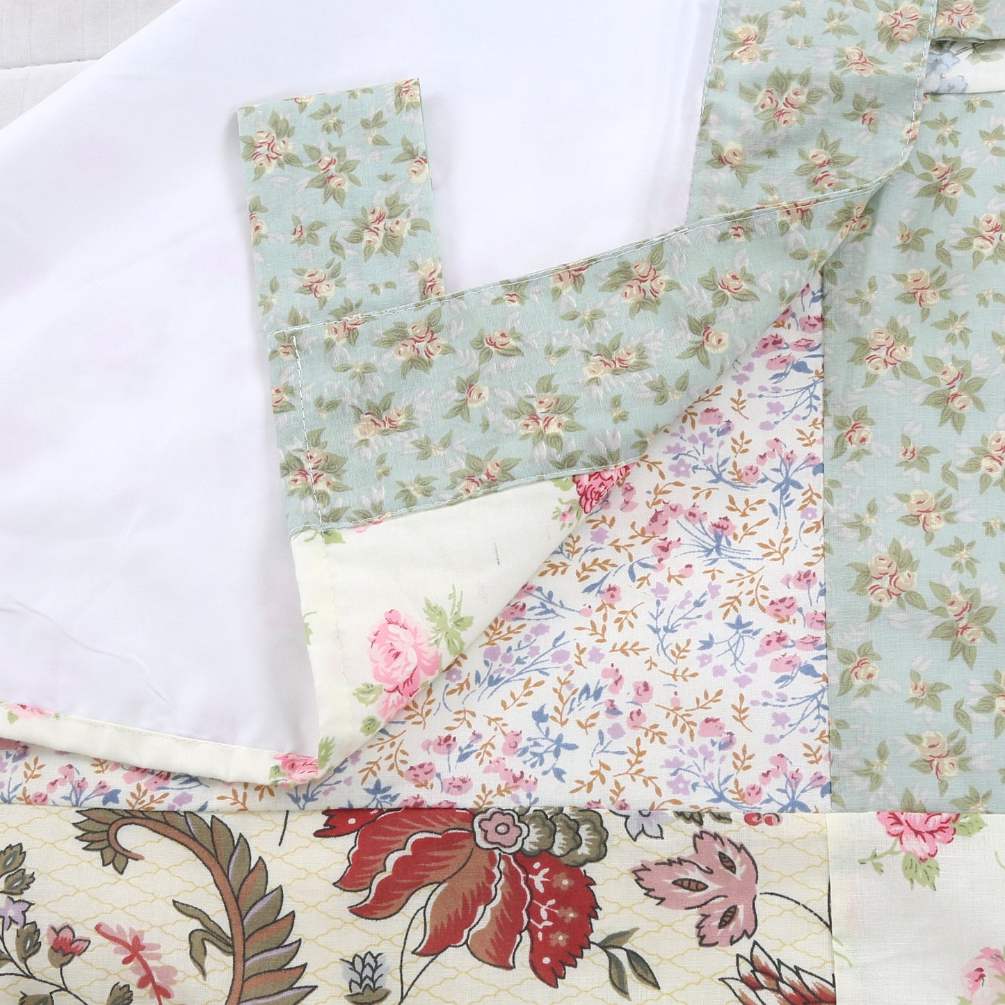 Grace Celadon Floral Country Cottage Garden Patchwork Window Valance