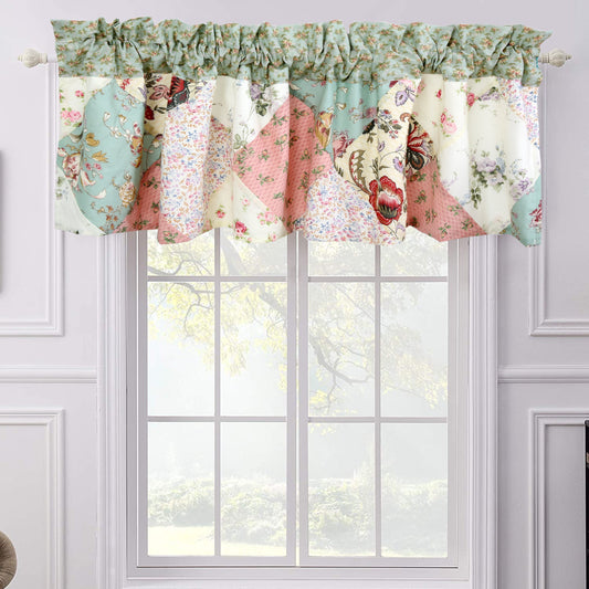 Grace Celadon Floral Country Cottage Garden Patchwork Window Valance