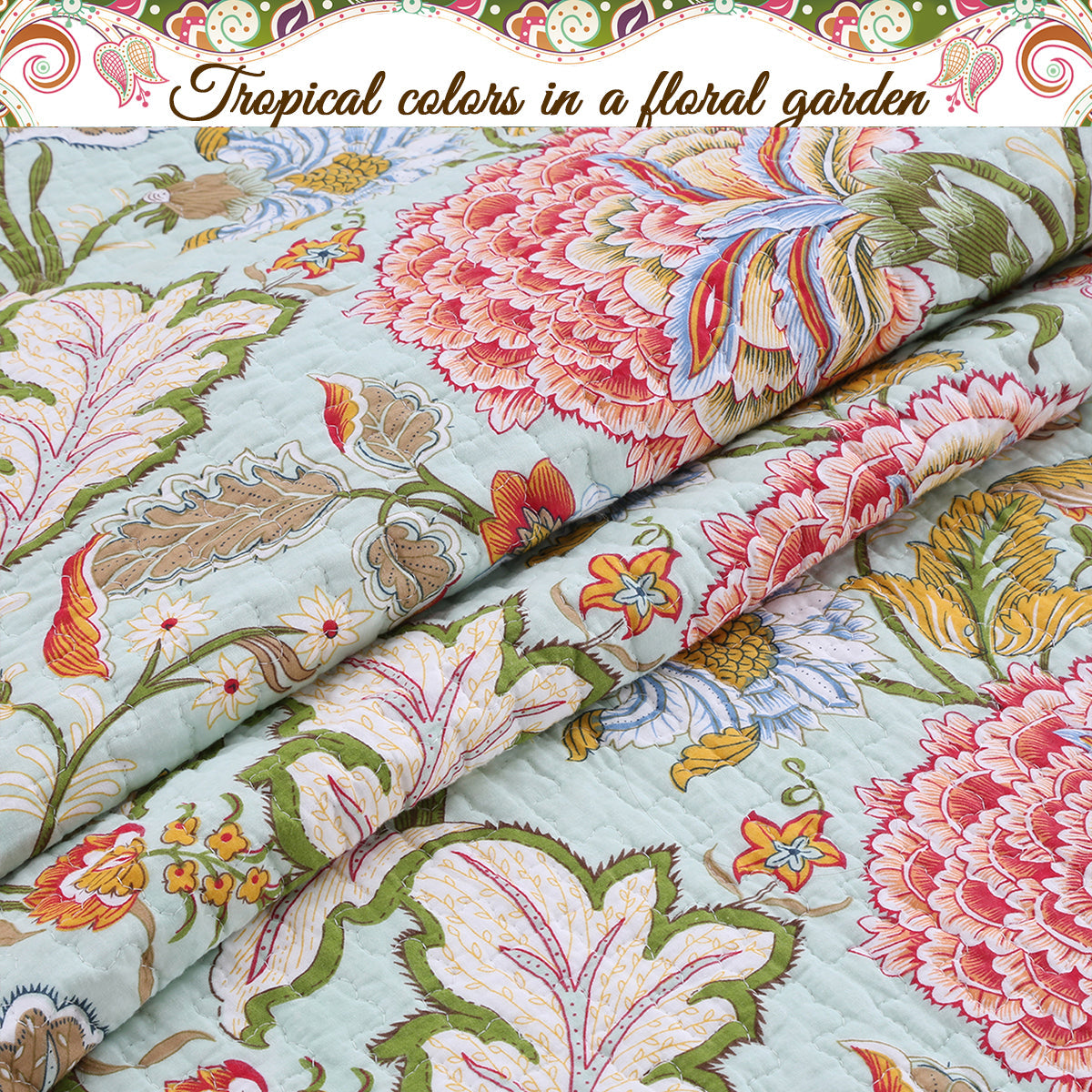 Riemer Tropical Floral Cotton 3-Piece Reversible Quilt Bedding Set