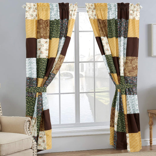 Huitt Country Farmhouse Vintage Floral Patchwork Window Curtain Panel/Drapes