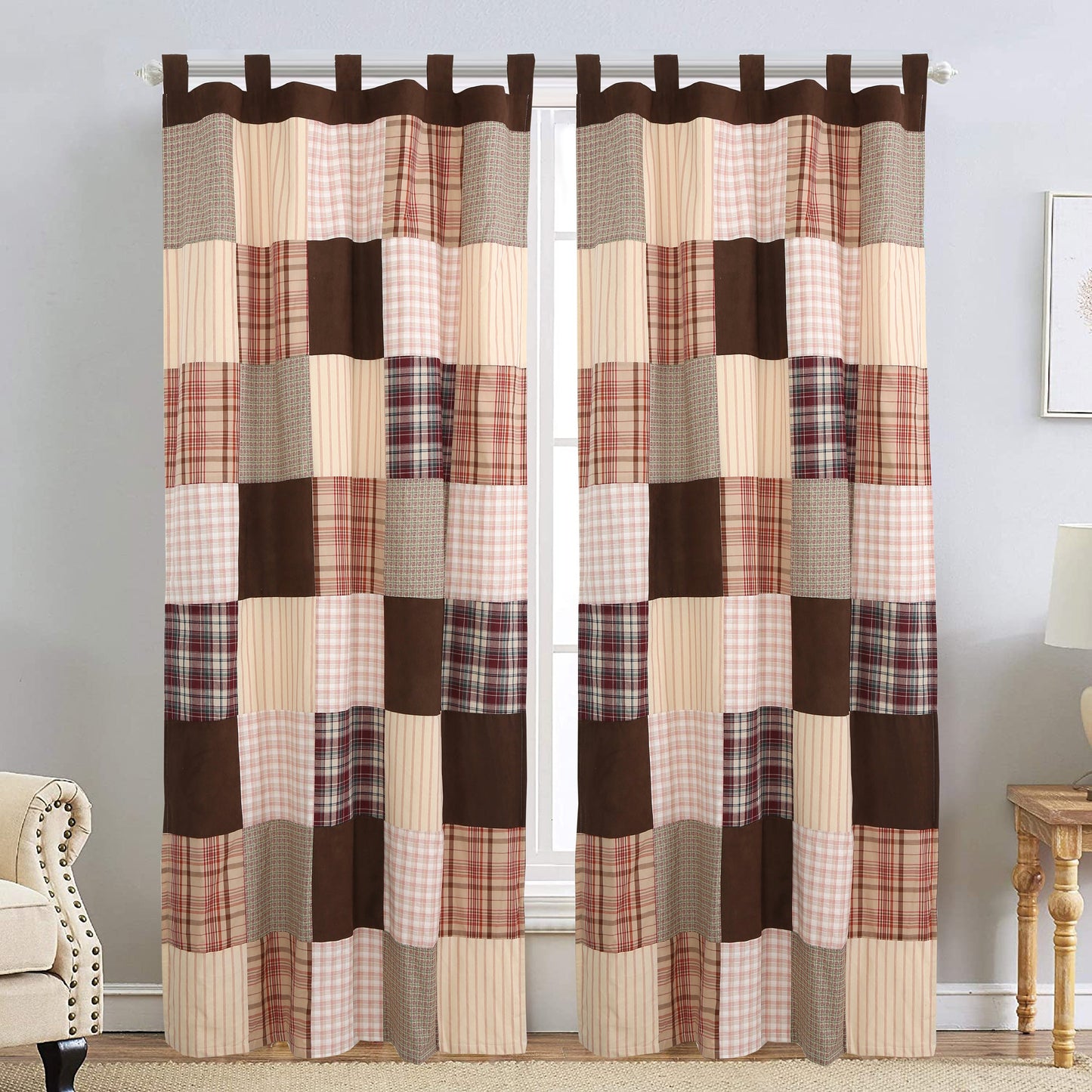 Jakob Plaid Brody Brown Real Patchwork Cotton Reversible Quilt Bedding Set