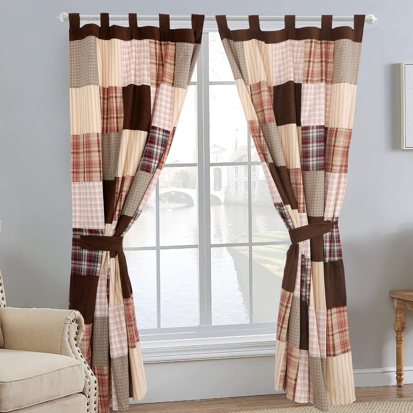 Jakob Plaid Brody Brown Real Patchwork Cotton Reversible Quilt Bedding Set