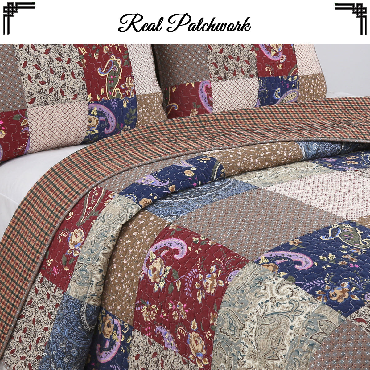 a bed with a quilt