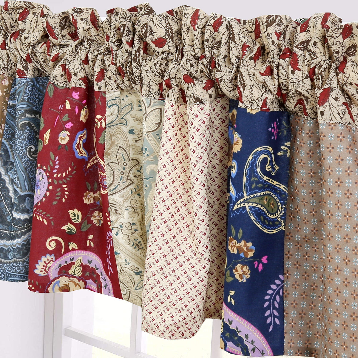 a colorful curtain with ruffled edges