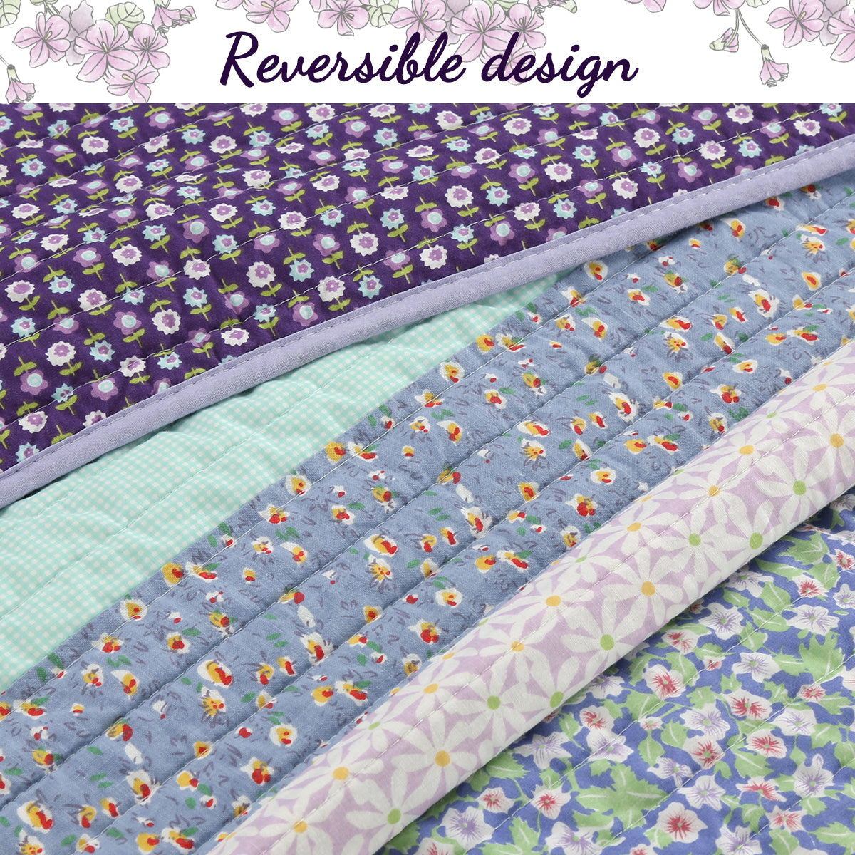 Safira Striped Purple 3-Piece Cotton Reversible Quilt Bedding Set
