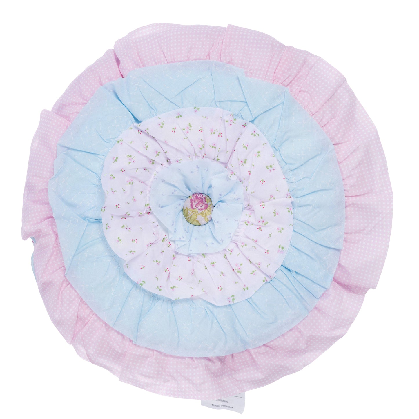 Devers Ruffles White Pink Blue Cotton Reversible Quilt Bedding Set
