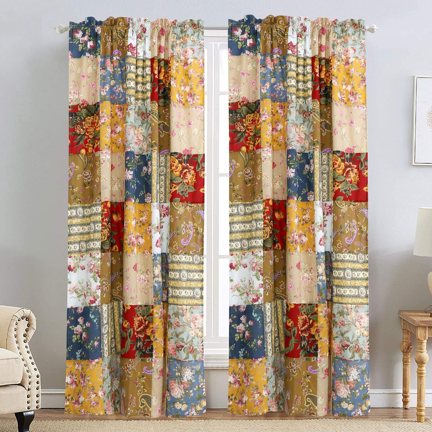 Ryleigh Floral Real Patchwork Country Garden Fall Flowers Paisley 3-Piece Cotton Reversible Quilt Bedding Set