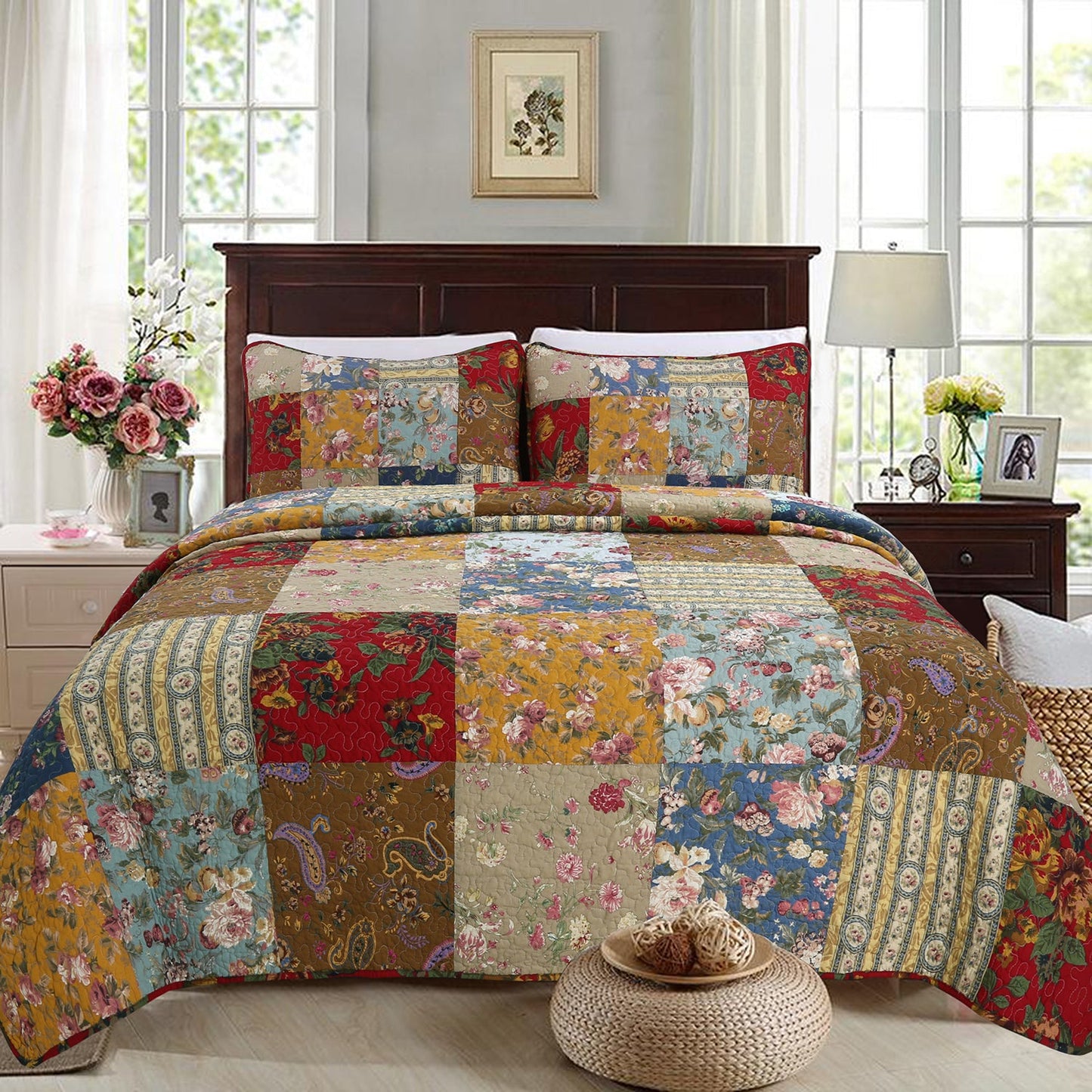 Ryleigh Floral Patchwork Country Garden Fall Flowers Paisley Window Curtain Panel/Drapes