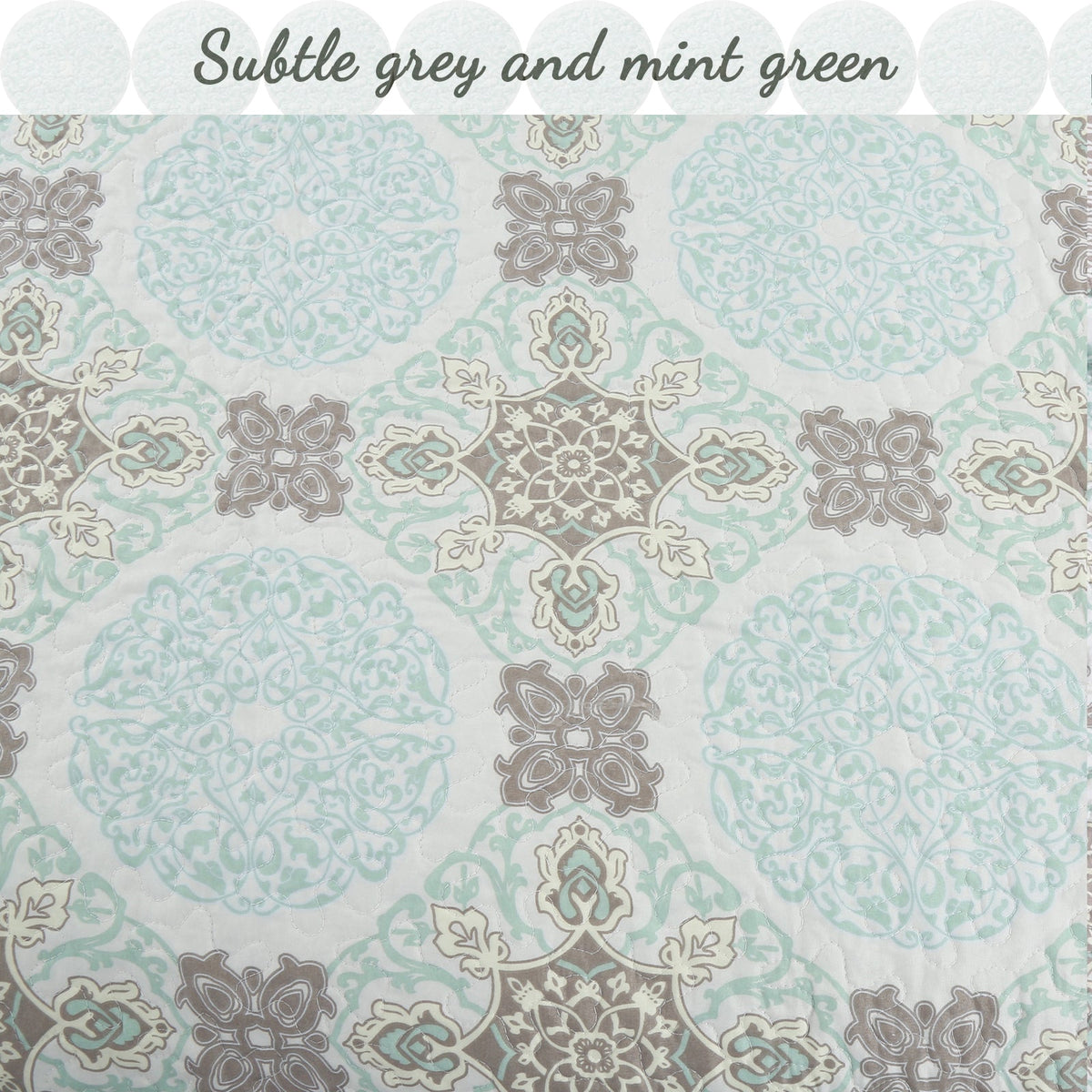 Light Green Damask 3-Piece Reversible Quilt Bedding Set
