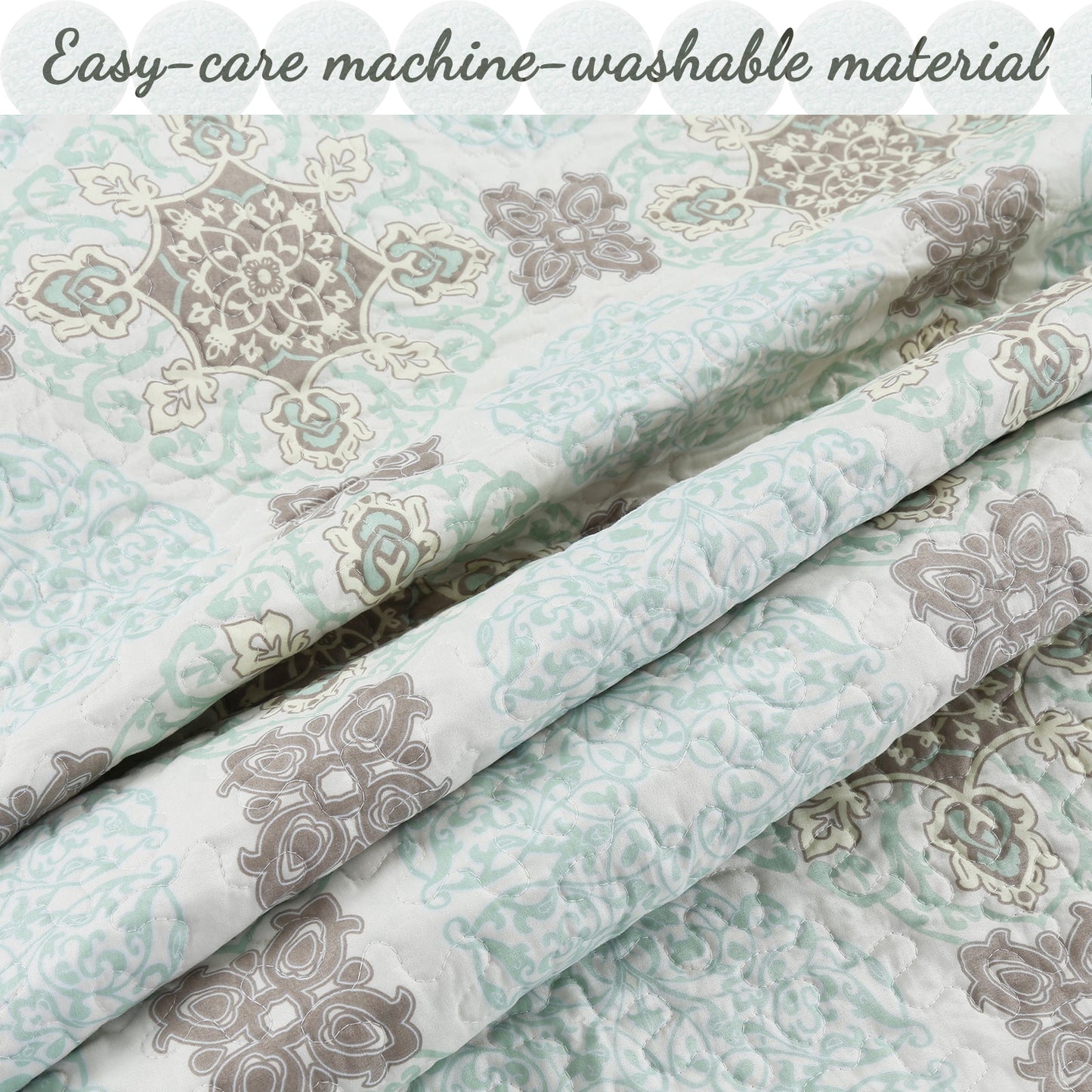 Light Green Damask 3-Piece Reversible Quilt Bedding Set