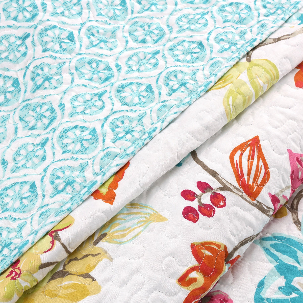 Vivid Tropical Colorful Anemone Floral Garden Print 3-Piece Reversible Quilt Bedding Set
