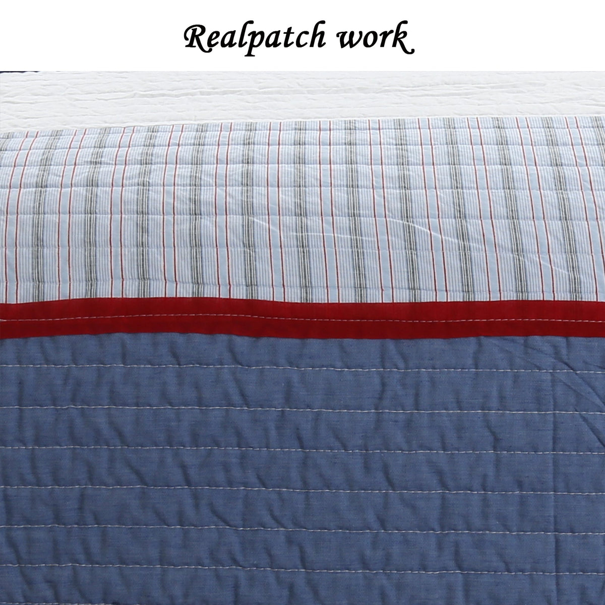 Levi Jean Stripped Denim Blues Cotton Reversible Quilt Bedding Set