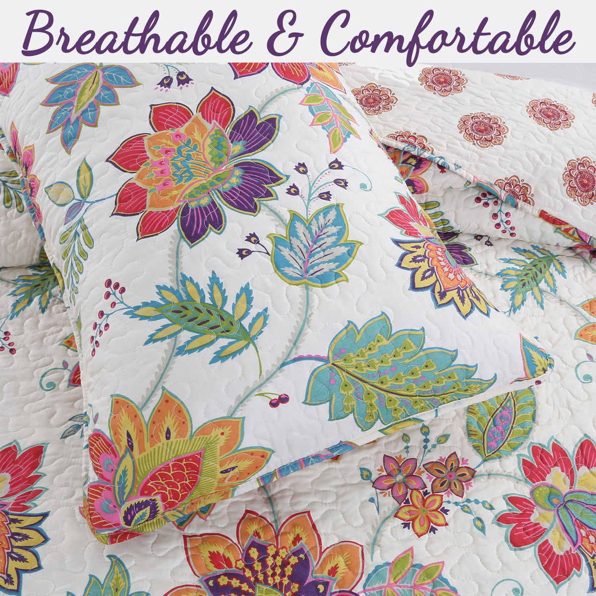 Spring Blossom Floral 3-Piece Reversible Quilt Bedding Set